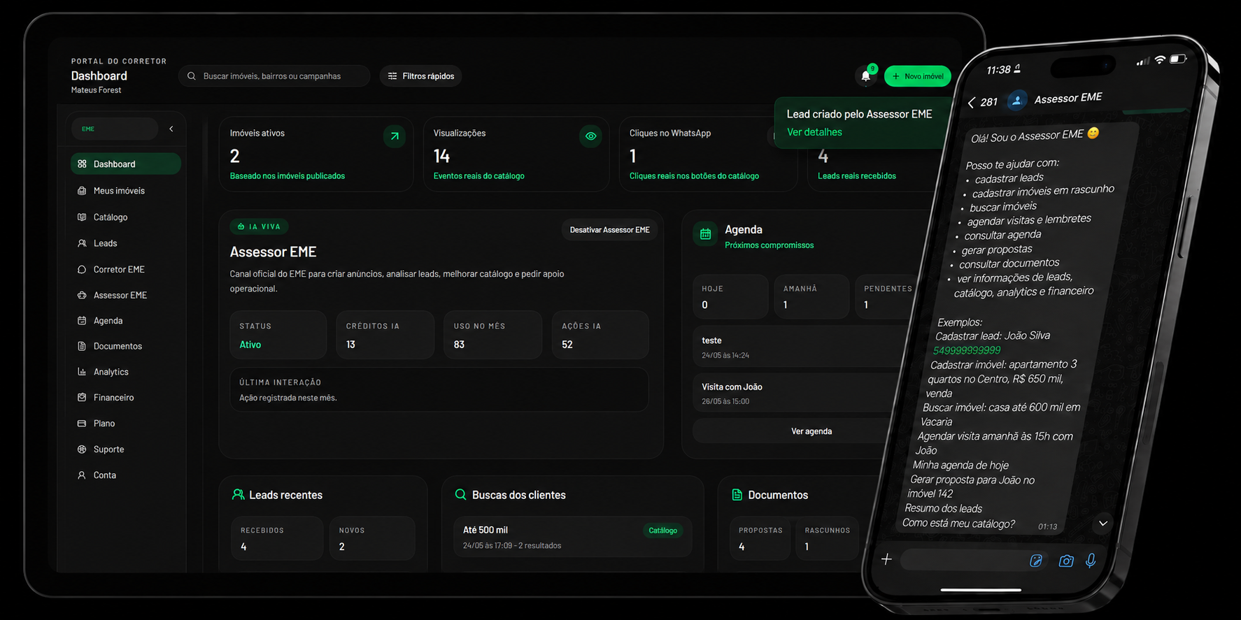 Dashboard do EME com Assessor EME no WhatsApp
